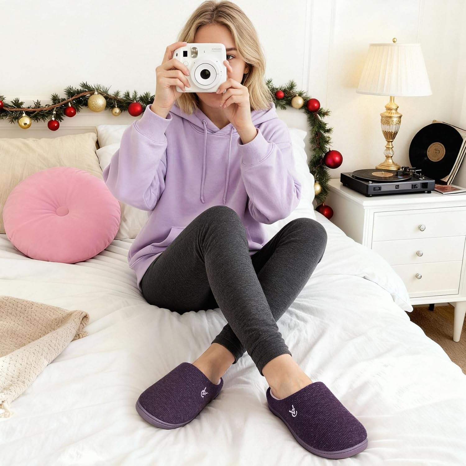 VeraCosy Chaussons confortables à deux tons pour femmes 38/39 EU Lilas du Soir