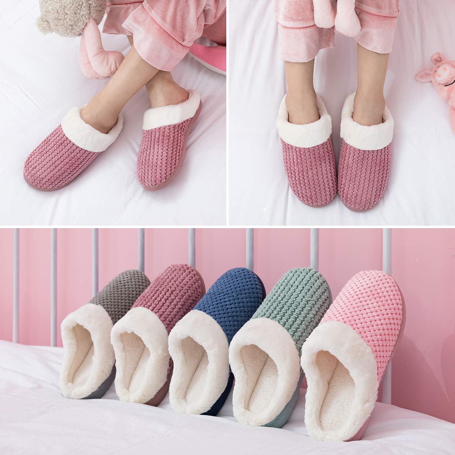Chaussons Doublées en Peluche Femme Anti-dérapant À Mémoire D'intérieur Hiver Confort Chauds Accueil Pantoufles, Noir, 36/37 EU 40/41 EU Mauve