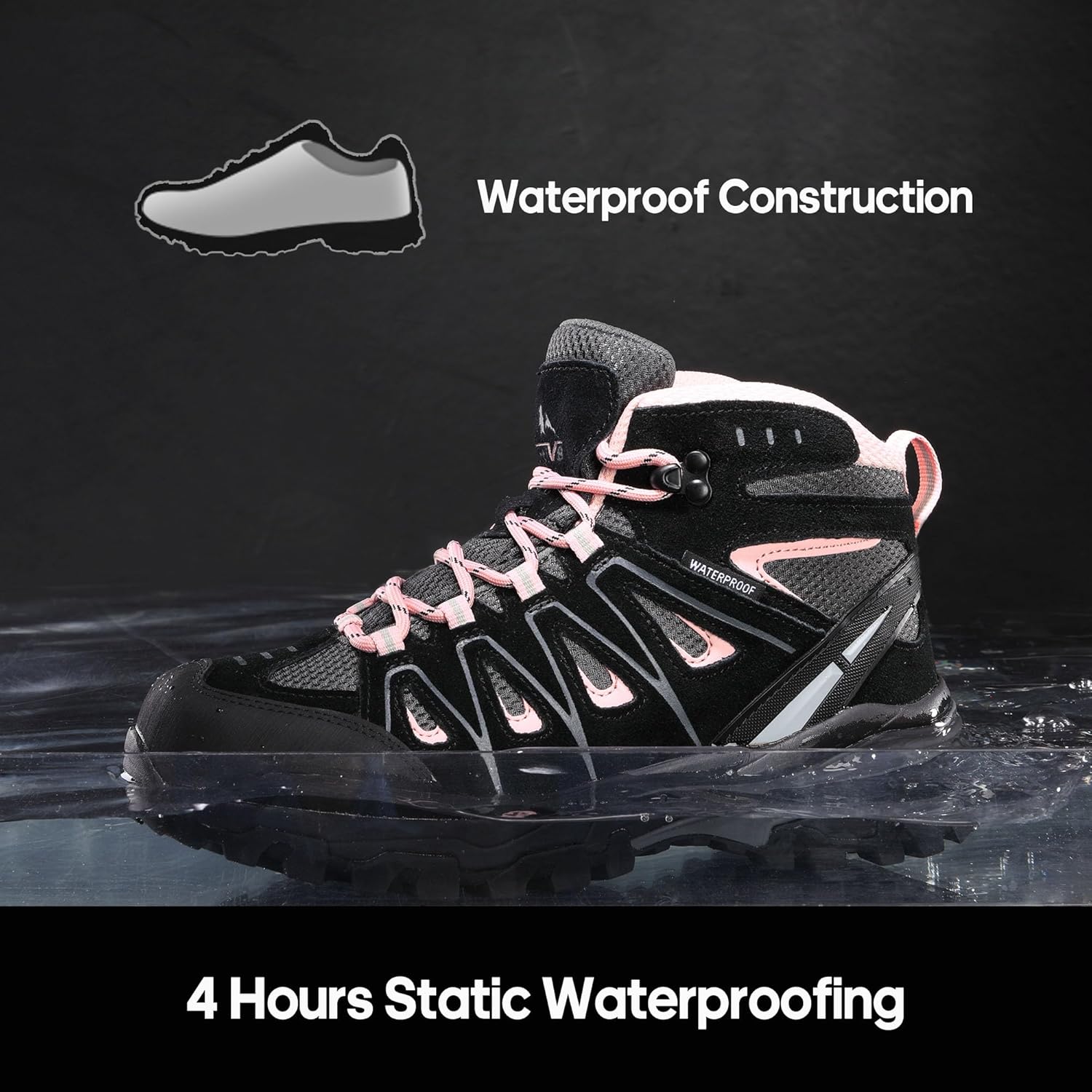 Chaussures de Randonnée Imperméables pour Femmes Bottes de Montagne Antidérapantes et Confortables 40 EU Noir Rose