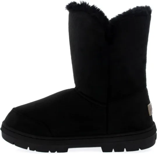 Femmes Bouton Double Fourrure Entièrement Doublé Étanche Hiver Neige Bottes 39 EU Noir